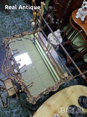Уникална антикварна английска бронзова закачалка с огледало и чадърник , снимка 7 - Антикварни и старинни предмети - 50893035