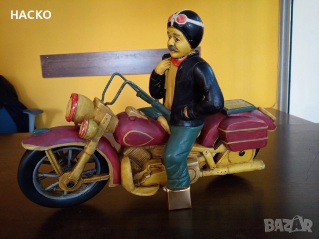 Стара Масивна СТАТУЕТКА РЪЧНО ИЗРАБОТЕНА на Моторист с Мотор Harley Davidson ВНОС от Англия, снимка 5 - Антикварни и старинни предмети - 52457105