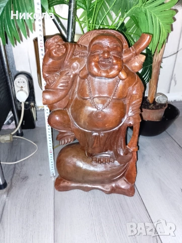 Фън Шуй Хотей от дърво-43см,свещник,,Нимфа"-орех, снимка 4 - Статуетки - 51879206