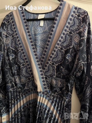 Нова миди midi ежедневна елегантна рокля солей плисе плисирана hm H&M , снимка 4 - Рокли - 51779283