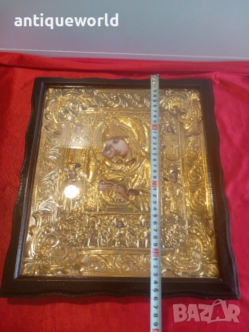 Уникална Руска Икона с Обков Почаевската Богородица и Светци, снимка 8 - Антикварни и старинни предмети - 53481326