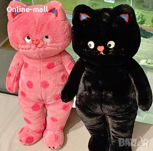Голяма плюшена Котка- Розоча/Черна, 80см Голямо плюшено Коте, снимка 4 - Плюшени играчки - 51461516