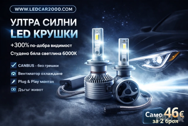 Лед Крушки Silver 24 H1 H3 H4 H7 H11 H15 HB3 HB4 *CANBUS* 24 000 LM + Подарък Led T10