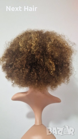 Къса естествена афро перука с обем - кафява с руси кичури | Lace Front 13x4, снимка 3 - Аксесоари за коса - 53287354