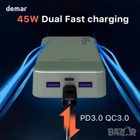 JUOVI Power Bank, 20000mAh 45W преносимо зарядно устройство, PD3.0 QC4.0, 4 порта с LED дисплей, снимка 3 - Външни батерии - 47422237