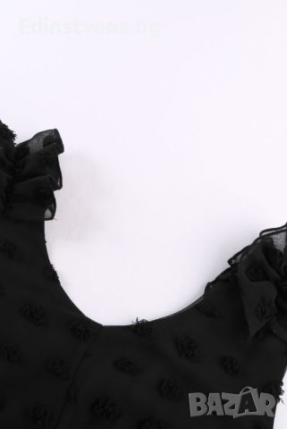 Дамска рокля в черно с къдрички и принт на точки, снимка 8 - Рокли - 46413803