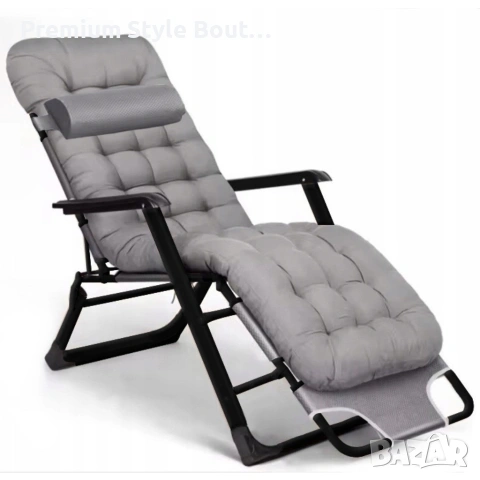 Сгъваем градински шезлонг с мека ватирана възглавница, регулируема облегалка и метална рамка, снимка 9 - Градински мебели, декорация  - 53891586