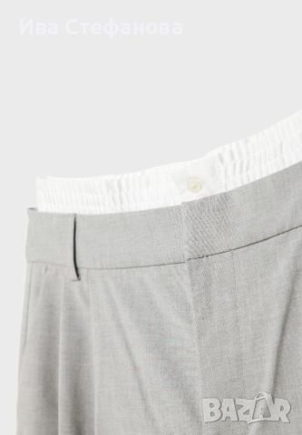 Елегантен широк крачол сив панталон с контрастен бял колан вътрешна вложка , снимка 3 - Панталони - 45438577