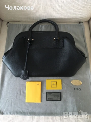 Черна дамска кожена чанта Fendi Selleria Adele Doctor's Bag, снимка 9 - Чанти - 51177064