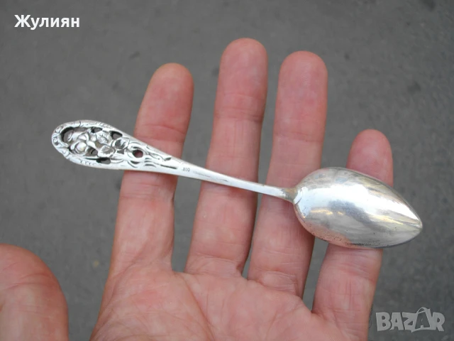 СТАРА СРЕБЪРНА ЛЪЖИЧКА С РОЗА СРЕБРО 800, снимка 5 - Антикварни и старинни предмети - 51147411