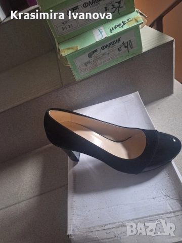 нови обувки Мегияс велур и лак на висок ток, снимка 5 - Дамски обувки на ток - 52807265