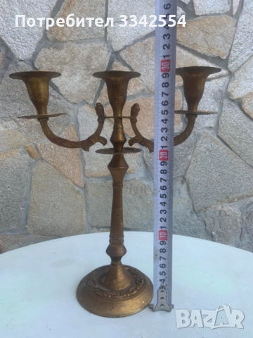 СВЕЩНИК МЕТАЛ БРОНЗ МЕСИНГ ТРОЙКА ОРНАМЕНТИ, снимка 2 - Други ценни предмети - 51657544