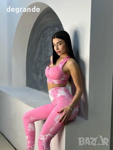 🩱Дамски Спортен Комплект СИВО ЧЕРНО БЯЛО РОЗОВО, снимка 3 - Спортни екипи - 53880831