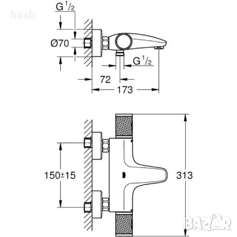 Термостатен смесител за вана/душ Precision Feel, снимка 2 - Смесители - 49273650