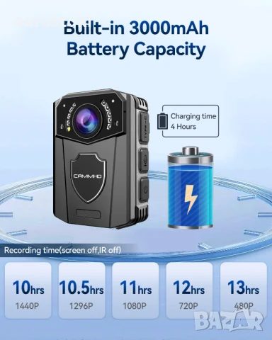 CAMMHD1440P Камера за тяло 3000mAh 8-10 часа водоустойчива инфрачервена нощна визия, снимка 7 - Камери - 51085858