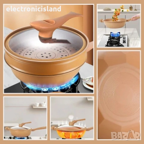 Уок Тиган 32 см, 8 в 1, керамично покритие MicroClay, пържене, варене, задушаване и готвене на пара, снимка 9 - Съдове за готвене - 53053440