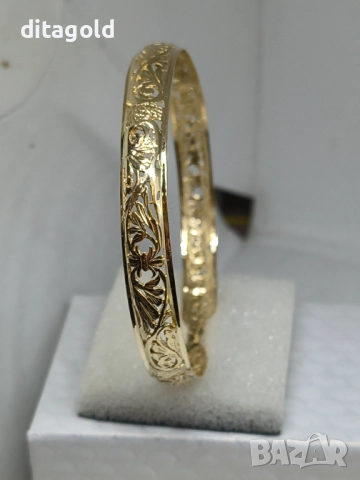 Нова 14К златна твърда гривна, класически модел 13.36 гр , снимка 2 - Гривни - 52703926