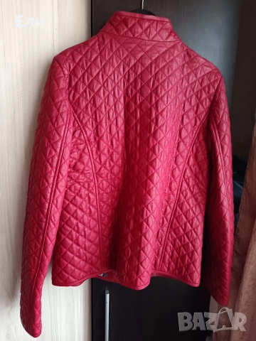 Червено кожено дамско яке естествена кожа , снимка 4 - Якета - 53228380