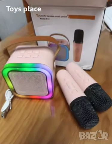 Комплект от блутут колонка  и 2 караоке микрофона с LED цветове, безжичен, Bluetooth, вокалн, снимка 3 - Караоке - 50798304