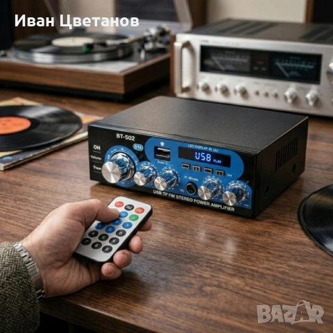 Аудио усилвател с МР3 плейър, LCD дисплей и дистанционно управление – 30W+30W