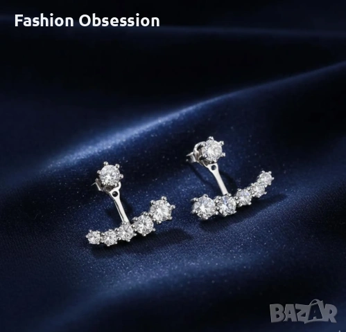 Сребърни обеци с цирконий, снимка 4 - Обеци - 53723418