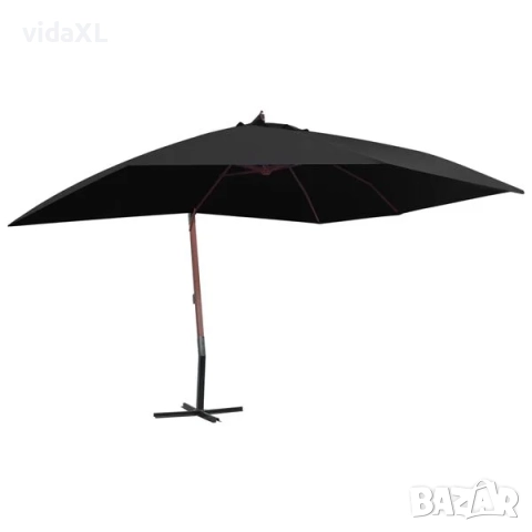 vidaXL Окачен чадър с дървен прът, 400x300 см, черен（SKU:47122）