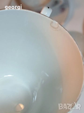 чаша за кафе с чинийка стар български порцелан с рози 28/5, снимка 11 - Чаши - 51970752