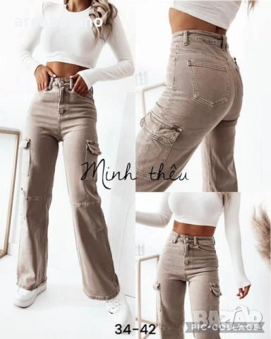 Дамски дънкови карго панталони с широк крачол, 4цвята , снимка 4 - Панталони - 53356258