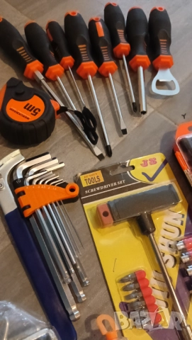 комплект инструменти отвертки клещи битове гаечен ключ гарги свредла скоби ролетка, снимка 12 - Други инструменти - 52687741