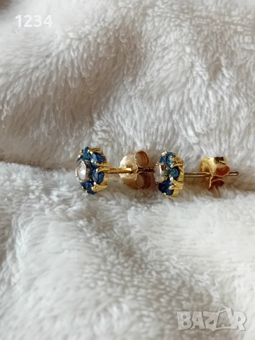 Стари 18к. златни обеци с диаманти и сапфири, снимка 3 - Обеци - 53244482