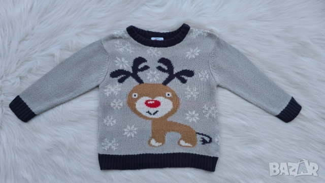 Детски коледен пуловер 9-12 месеца, снимка 2 - Бебешки блузки - 52463900