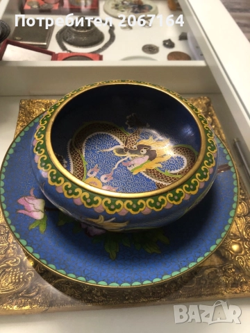 Клоазоне чиния с купа, снимка 3 - Антикварни и старинни предмети - 51801474