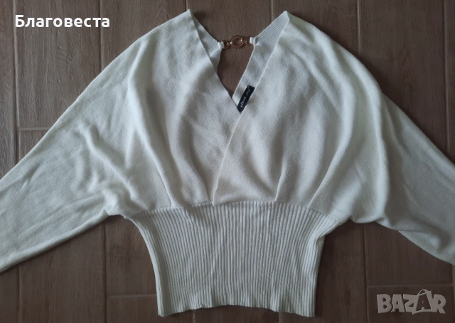 Пуловер плетиво в цвят: екрю , снимка 2 - Блузи с дълъг ръкав и пуловери - 52201396