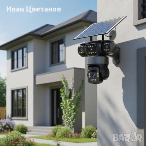 Соларна камера Lylu 4G със SIM и 4 лещи – автономно наблюдение без ток и Wi‑Fi