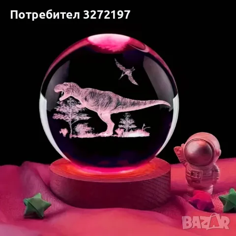 LED Светеща кристална топка/лампа, 3D сензорна - Динозавър, снимка 3 - Настолни лампи - 46926499