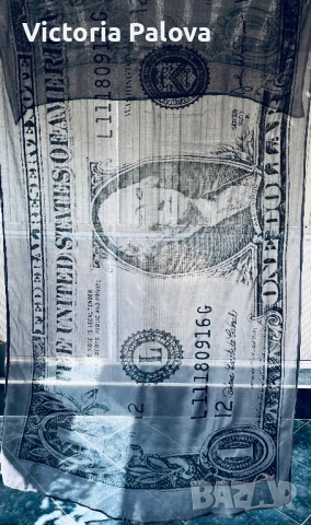 Дизайнерски шал MIMIC Copenhagen – 200×110 см, ефектен долар принт, красиво драпиране, снимка 5 - Шалове - 53871752