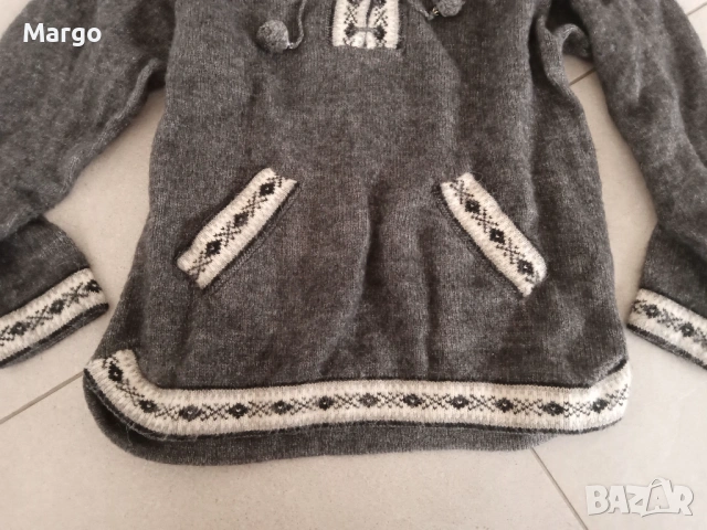 Ръчно изработен, сив пуловер от Перу 100% алпака 38 s m, снимка 2 - Блузи с дълъг ръкав и пуловери - 53400603