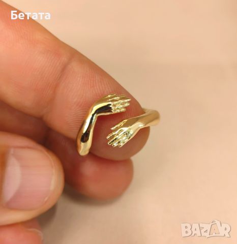 Златен пръстен с майчини ръце, красив златен пръстен, уникален пръстенрегулируем пръстен, 14К злато, снимка 1 - Пръстени - 45709939