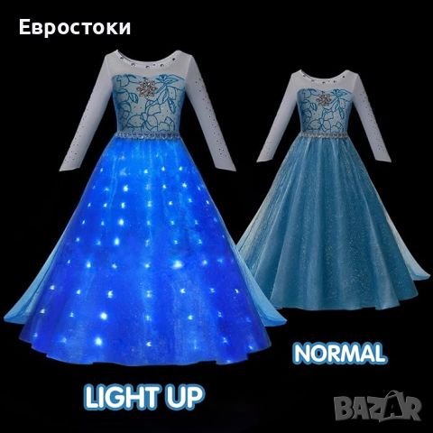 UPORPOR Костюм Frozen Elsa сребърни нишки. Светеща се рокля на принцеса Елза. Костюм за момичета., снимка 9 - Детски рокли и поли - 46091056