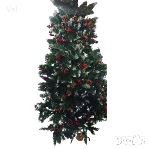 Изкуствена елха Luxury Diamond с червен глог и шишарки, снимка 3 - Декорация за дома - 52516288