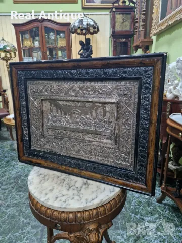 Прекрасна антикварна картина икона Тайната вечеря , снимка 6 - Икони - 49938432