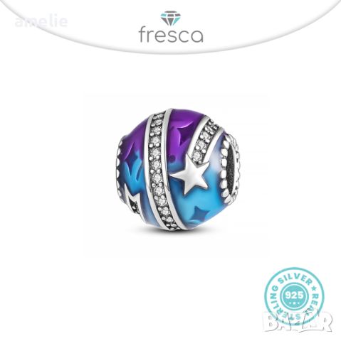 Талисман Fresca по модел тип Pandora Пандора сребро 925 Purple-Blue Galaxy. Колекция Amélie, снимка 1 - Гривни - 39568754