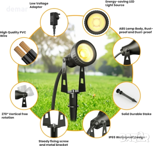 Градински прожектори Zuske 6-в-1 LED външни прожектори с адаптер, IP65, снимка 3 - Лед осветление - 51718778