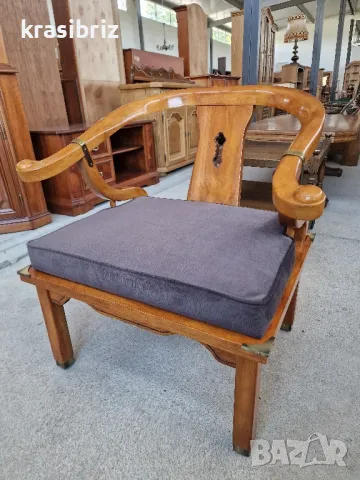 Ръчно изработен масивен акцентен стол в стил подкова Джеймс Монт!-внос от Германия!, снимка 3 - Столове - 50344480