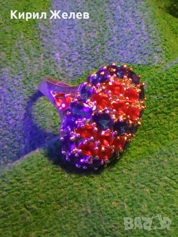 Ефектен сребърен пръстен тип Коктейлен с Рубини и Сапфири за официални събития 51788, снимка 13 - Пръстени - 53003800