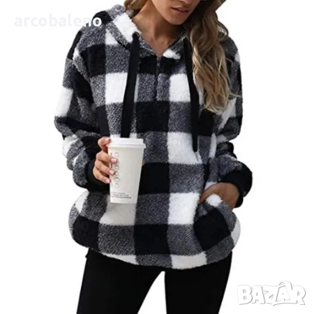 Дамски суичър с дълги ръкави и качулка на каре, 7цвята , снимка 6 - Суичъри - 42319279
