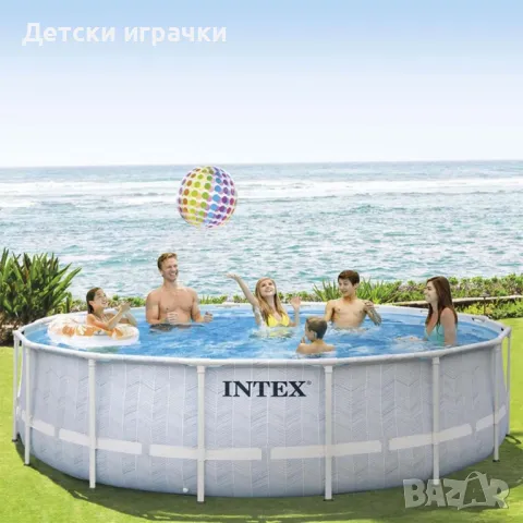 Сглобяем Басейн Intex Prism Frame Chevron Round, 488 x 122 cм, с помпа, стълба и покривало, снимка 1