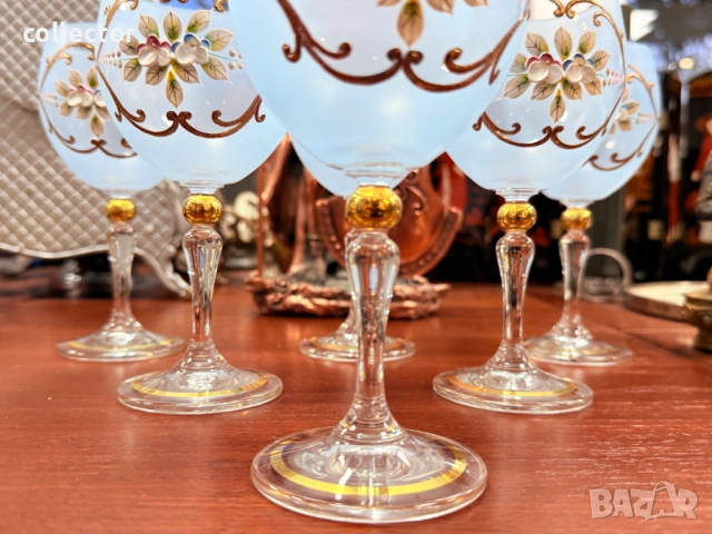 Невероятно красив комплект чаши - Бохемия. No7891, снимка 5 - Антикварни и старинни предмети - 53620474