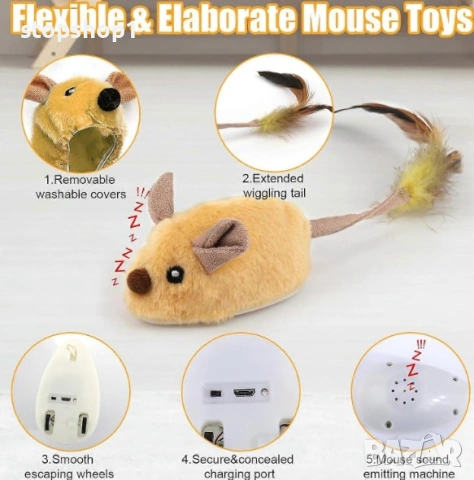 Интерактивна играчка за котки,кучета, движеща се играчка мишка,презареждаща се, със звук, до 120 мин, снимка 3 - За котки - 54229473