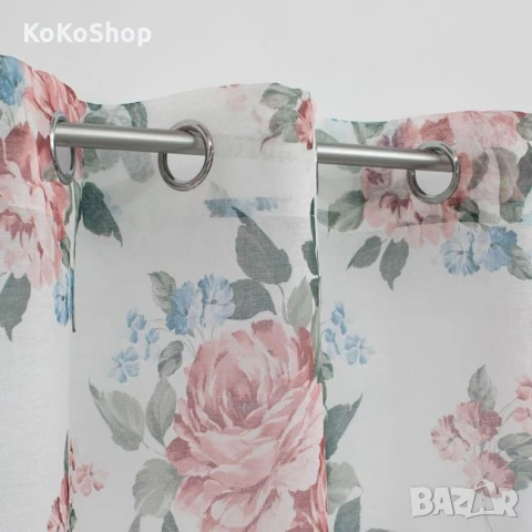 Бяло перде с халки-140х260 см. /перде с цветя/перде с флорални мотиви, снимка 2 - Пердета и завеси - 51205689